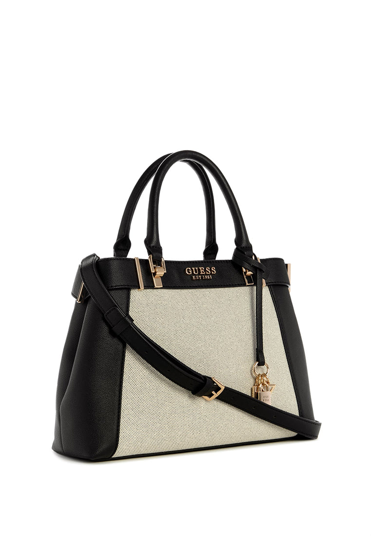 Mini Borsa Satchel GUESS Anadela: Tracolla In Poliuretano, Colore Nero, Dettagli Oro