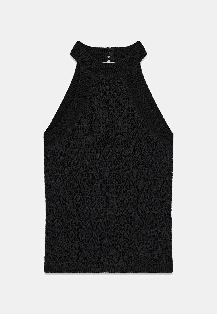 Sleeveless Mock Neck Pointelle Stitch Serina