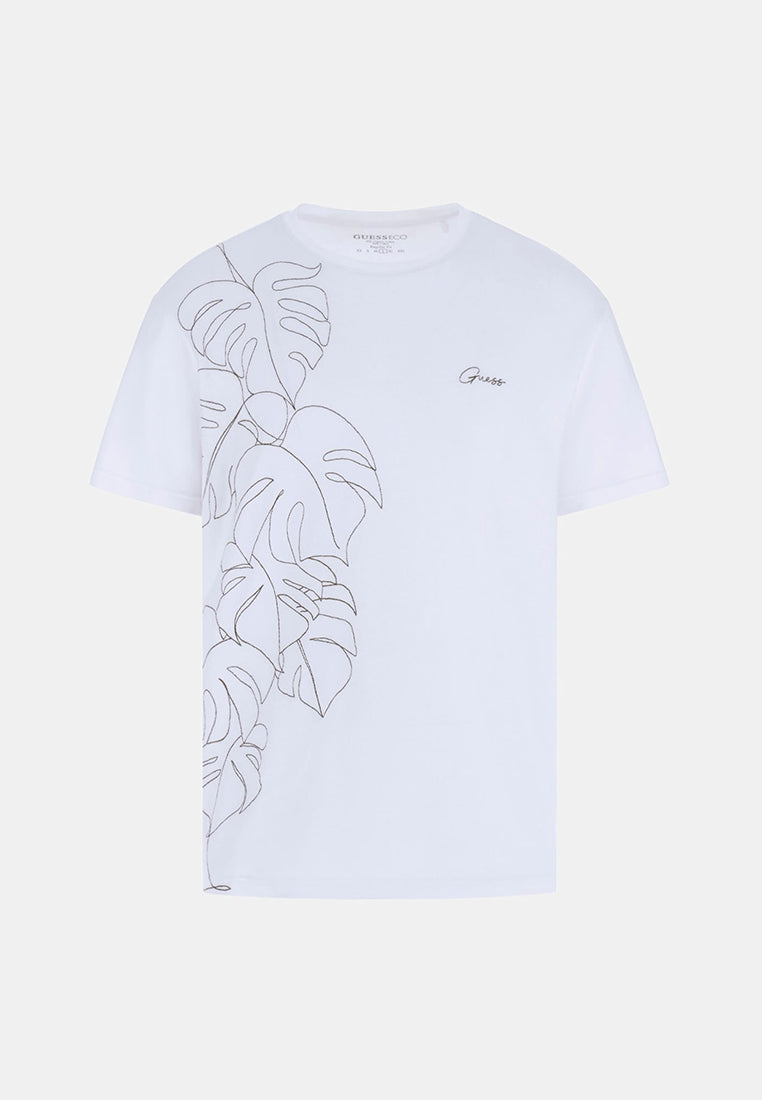 Short Sleeves Crew Neck Embroidered Leaves Tee