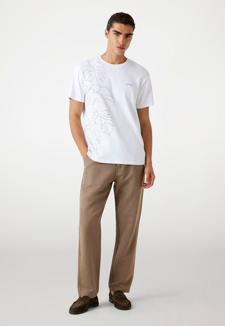 Short Sleeves Crew Neck Embroidered Leaves Tee