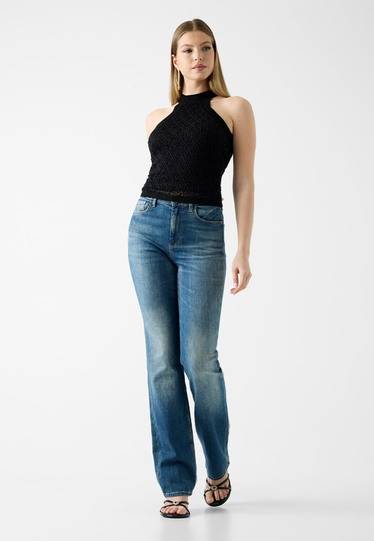 Sleeveless Mock Neck Pointelle Stitch Serina