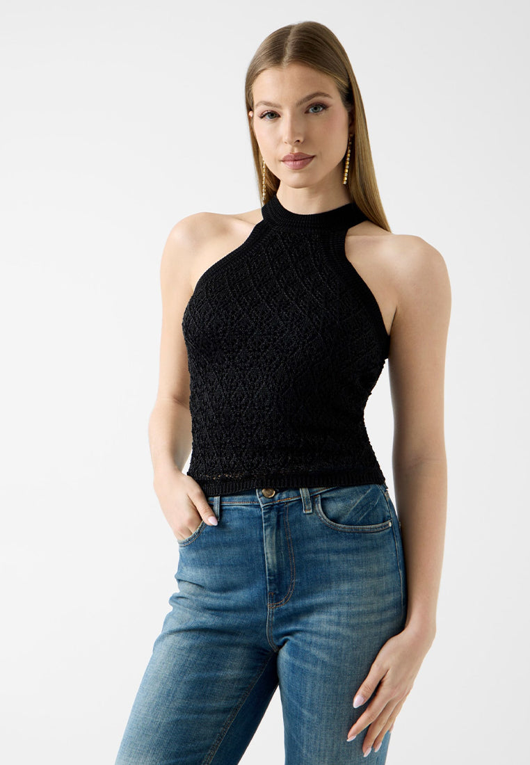 Sleeveless Mock Neck Pointelle Stitch Serina