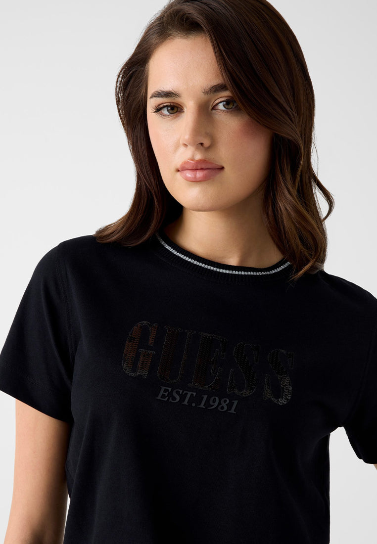 Shortsleeves Crewneck Sequins Big Logo Tee