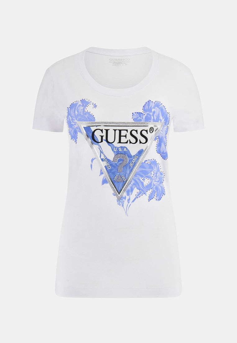Short Sleeves Crew Neck Flower Triangle Tee