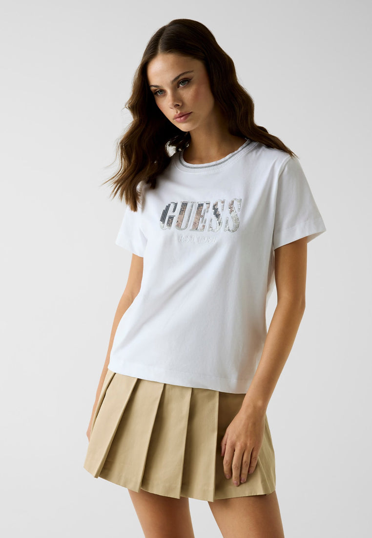 Shortsleeves Crewneck Sequins Big Logo Tee