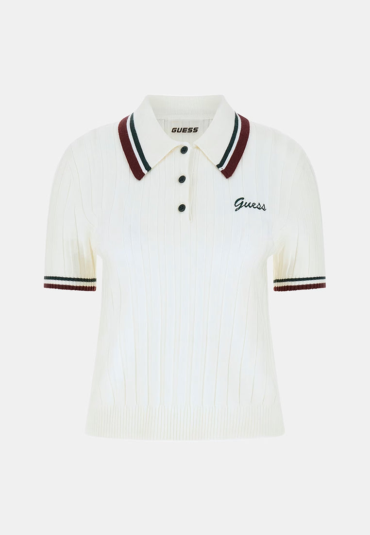 Sabina Short Sleeves Ribbed Polo Sweater