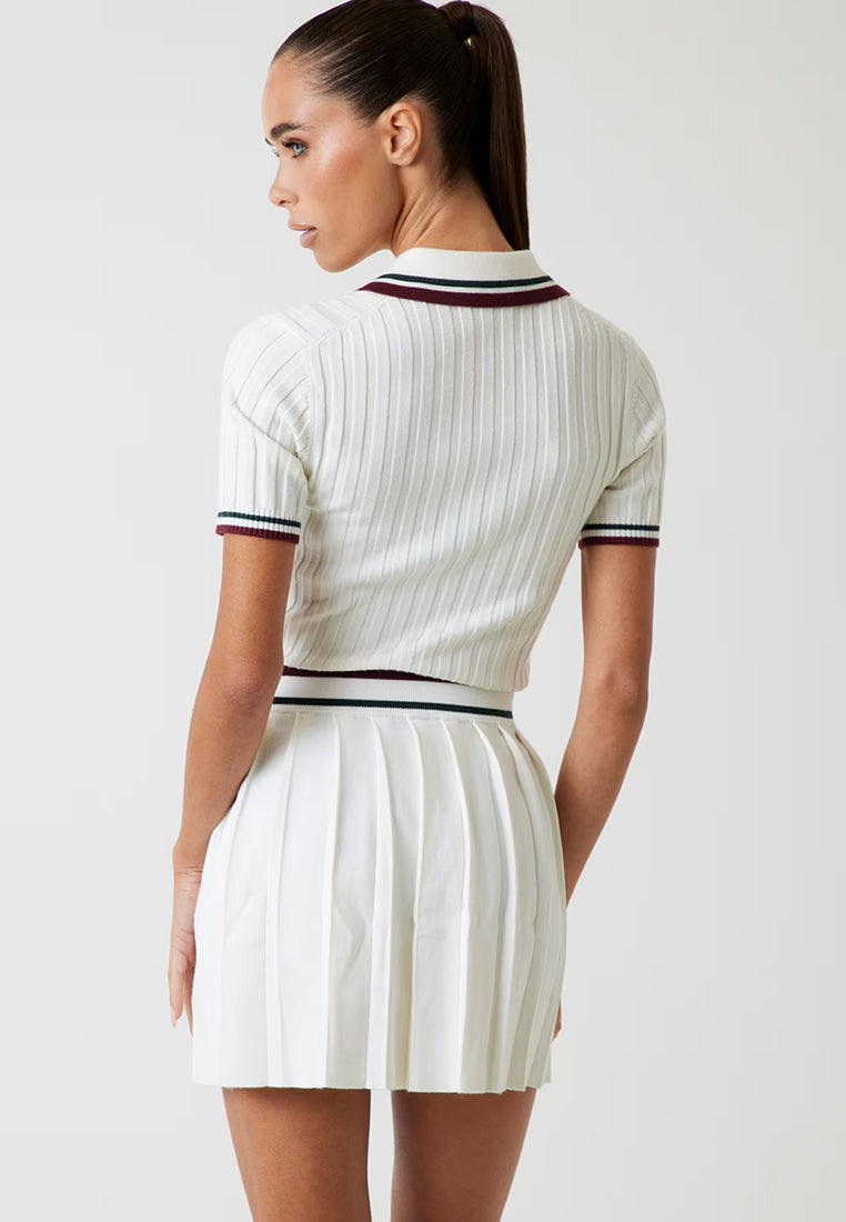 Sabina Short Sleeves Ribbed Polo Sweater