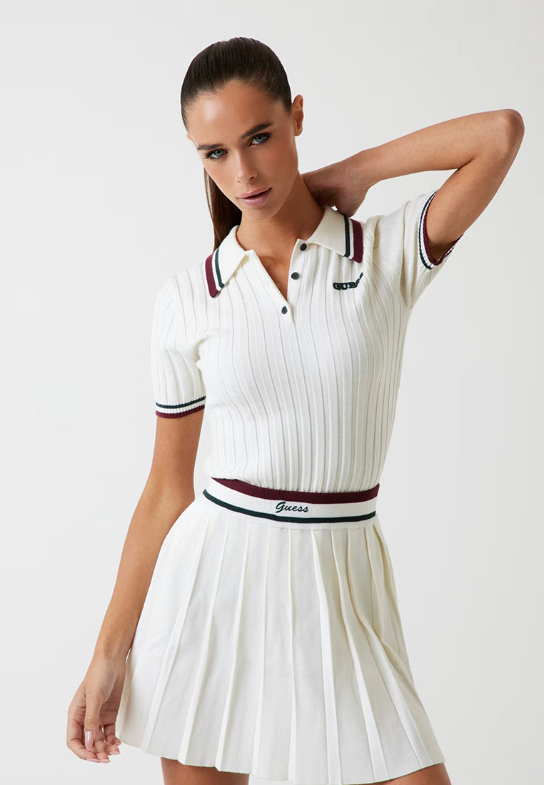 Sabina Short Sleeves Ribbed Polo Sweater