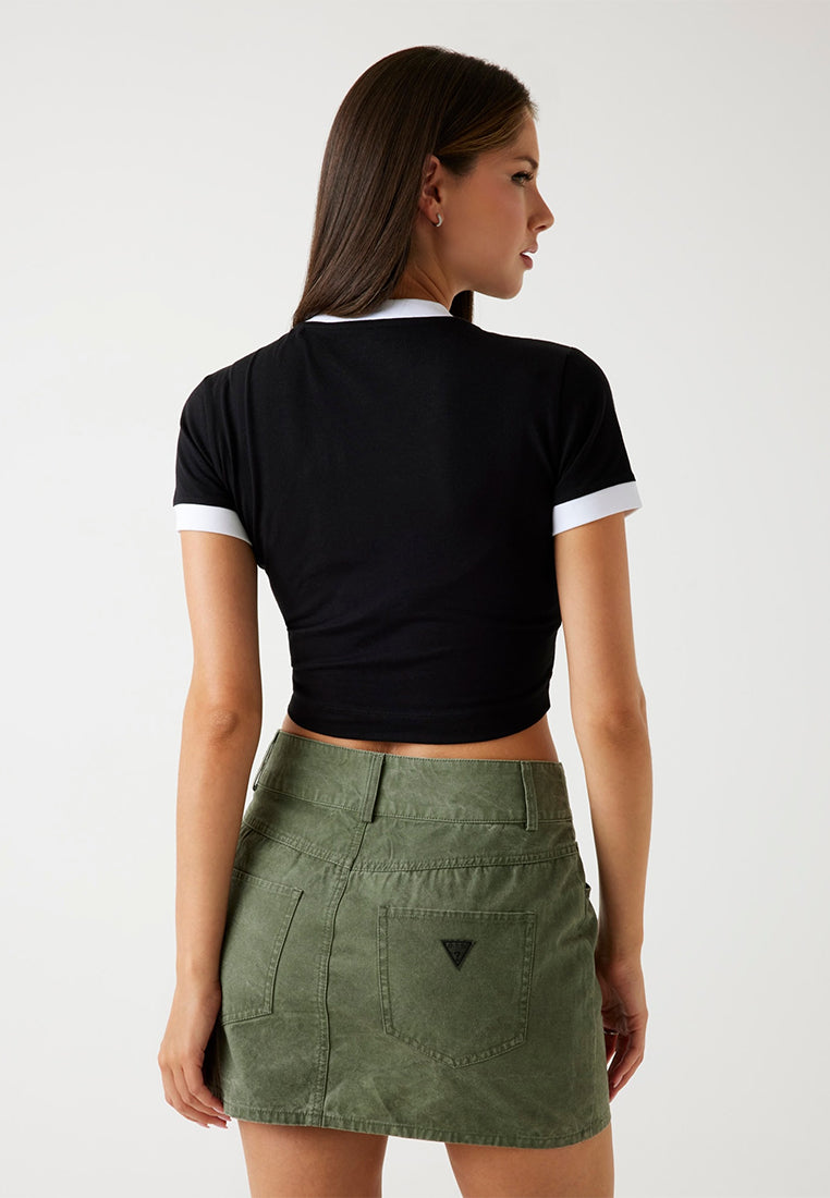 Short Sleeves Crew Neck Glossy Crop Tee