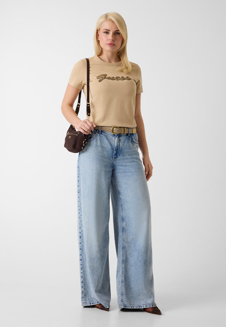Shortsleeves Crewneck Beads Script Tee
