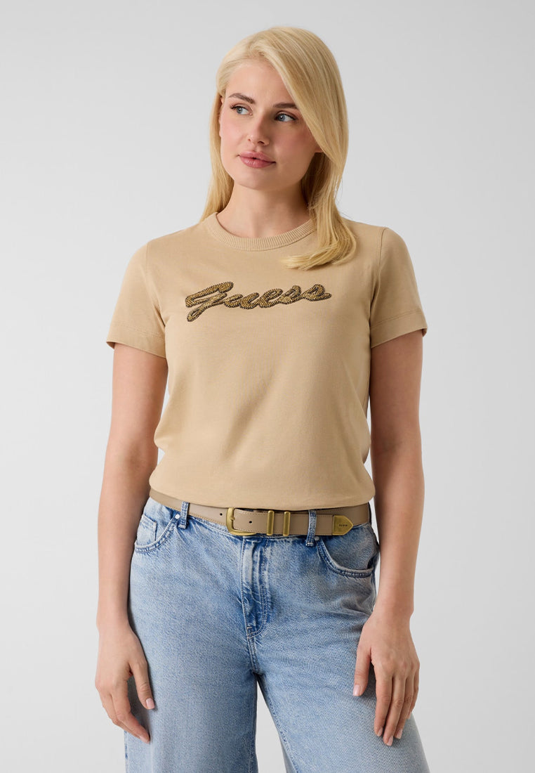Shortsleeves Crewneck Beads Script Tee