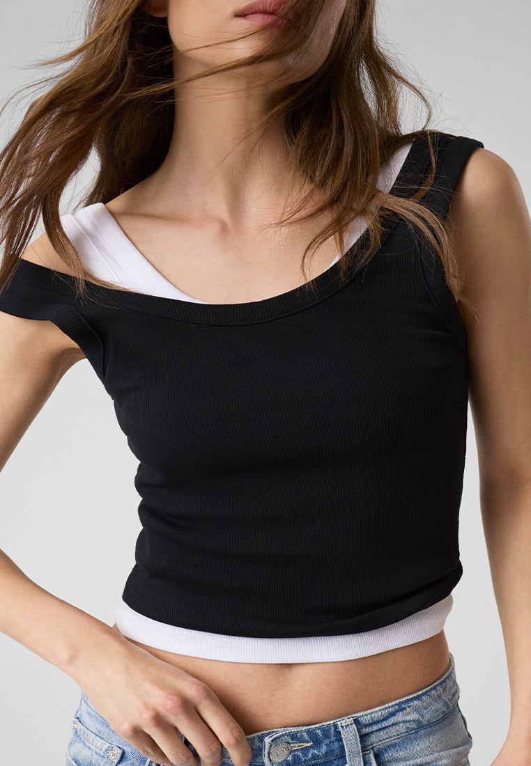 Guess Sleeveless Triangle Patch Rib Tank