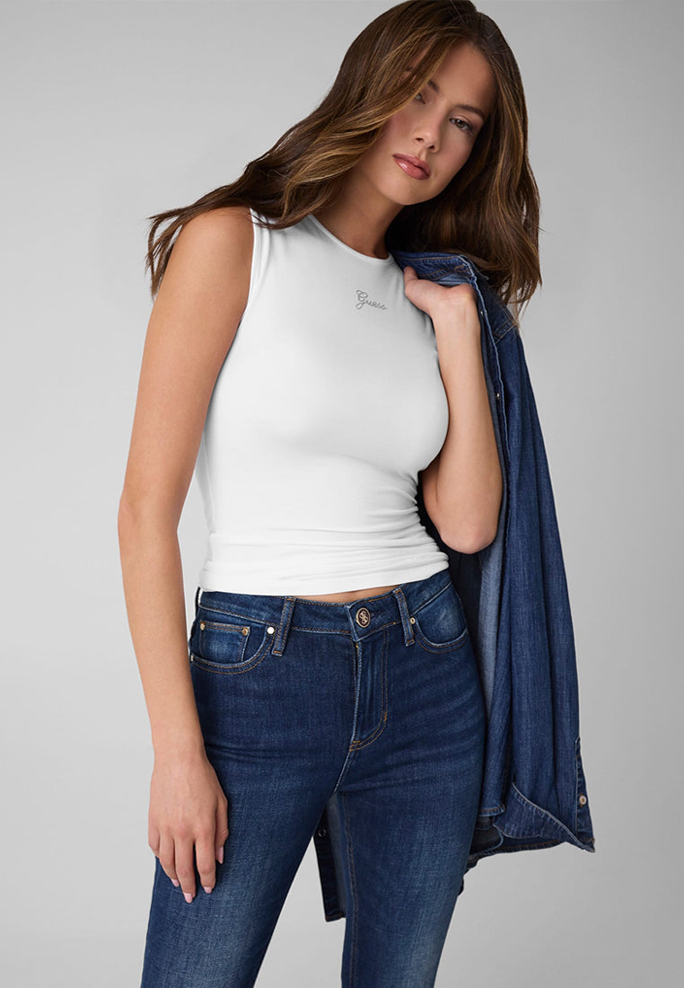 Sleeveless Crewneck Mini Logo Top
