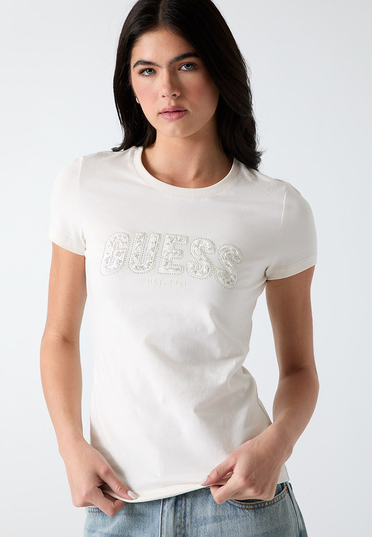 Crewneck Shortsleeves Logo Lace Tee