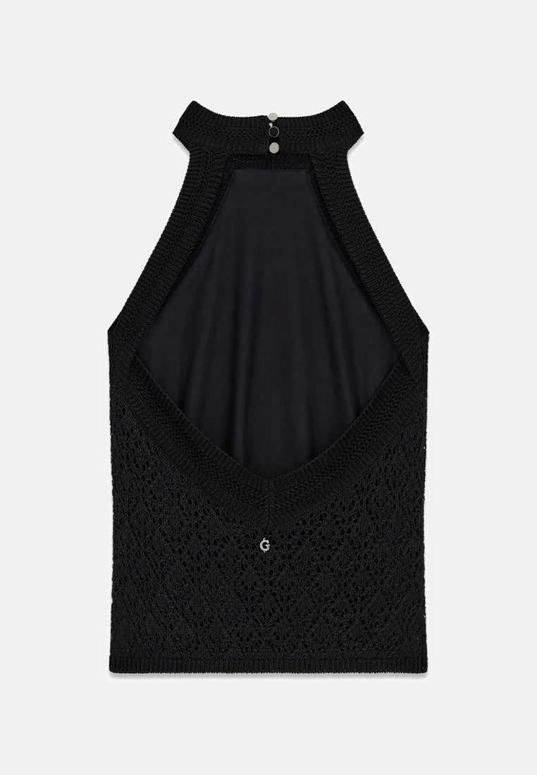 Sleeveless Mock Neck Pointelle Stitch Serina