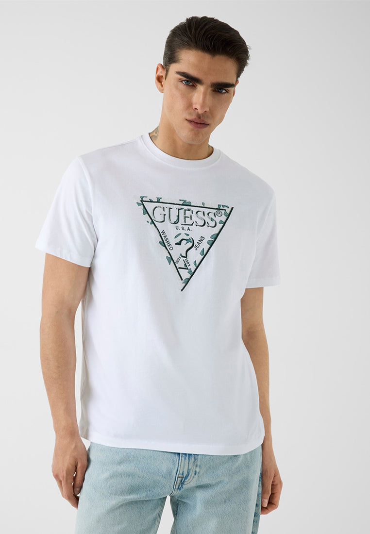 Crewneck Shortsleeves Triangle Leaves Embroide