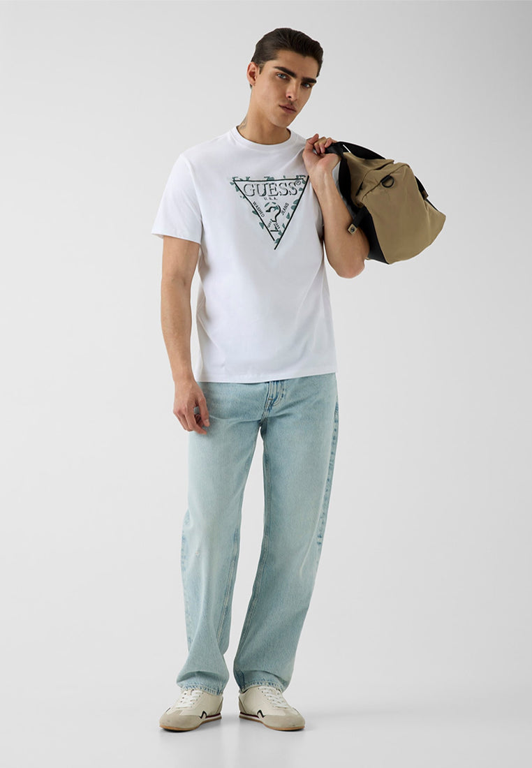 Crewneck Shortsleeves Triangle Leaves Embroide