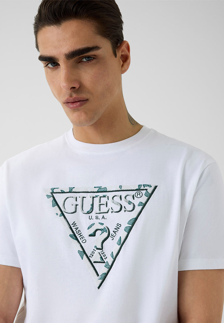 Crewneck Shortsleeves Triangle Leaves Embroide
