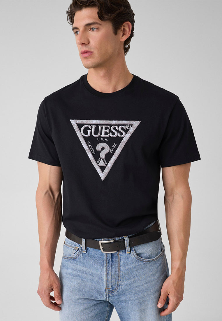 Crewneck Shortsleeves Triangle Leaves Embroide