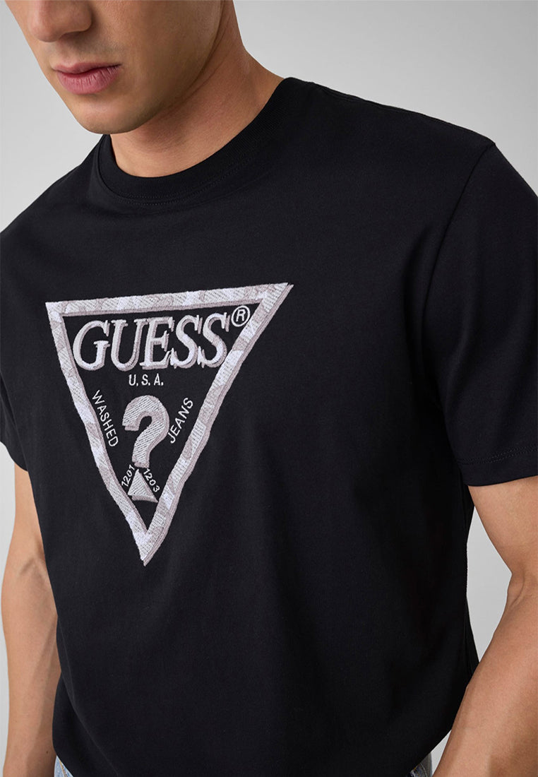 Crewneck Shortsleeves Triangle Leaves Embroide