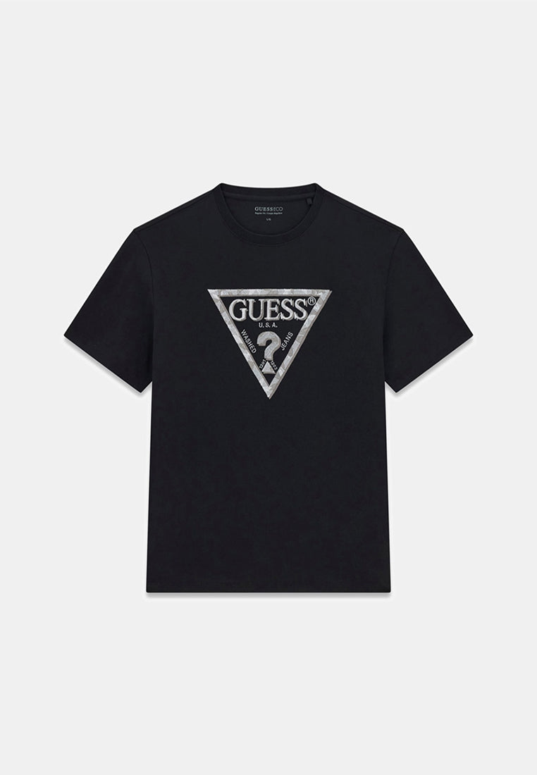 Crewneck Shortsleeves Triangle Leaves Embroide
