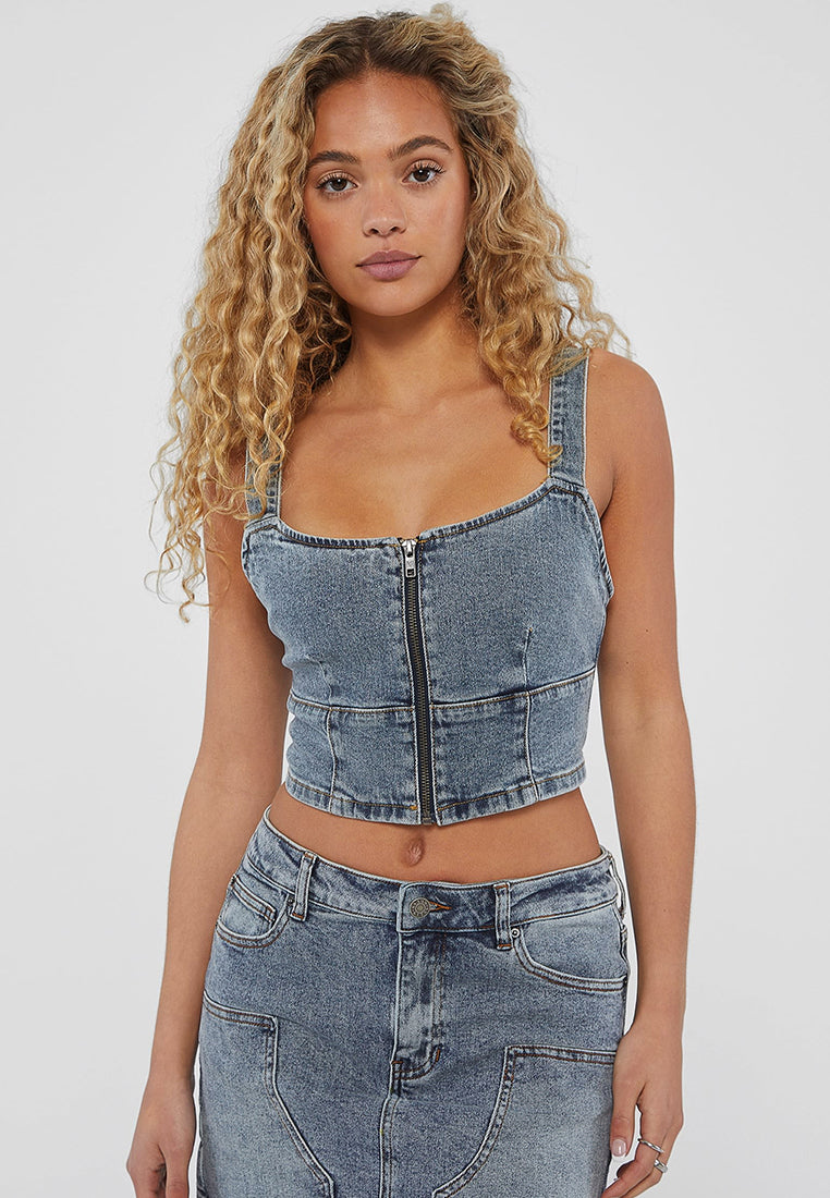 GUESS Originals Zip Bustier Denim Top