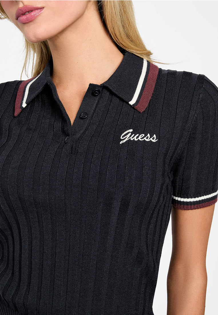 Sabina Short Sleeves Ribbed Polo Sweater