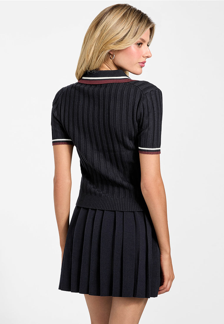 Sabina Short Sleeves Ribbed Polo Sweater