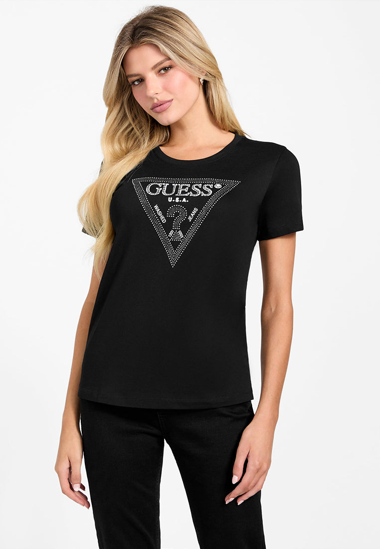 Short Sleeves Crew Neck Krystal Triangle Tee