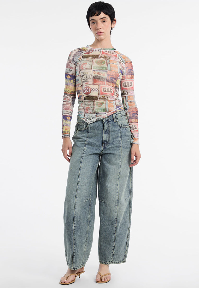 GUESS Originals Printed Raglan Mesh Top