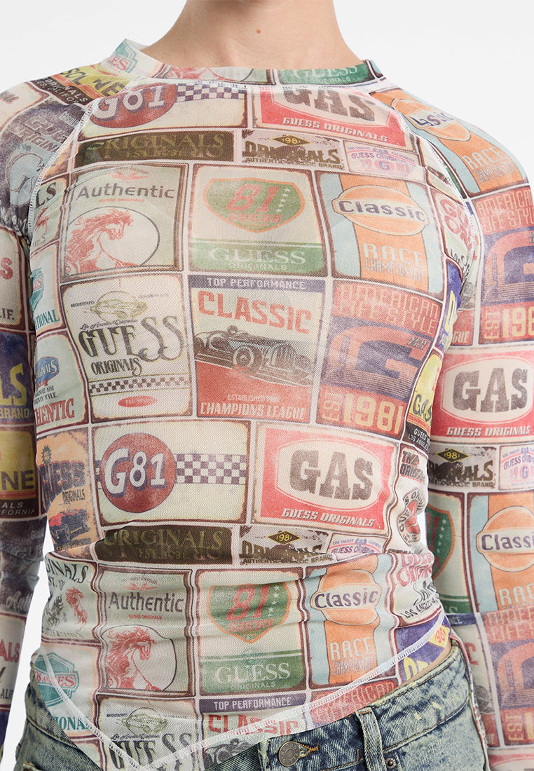 GUESS Originals Printed Raglan Mesh Top
