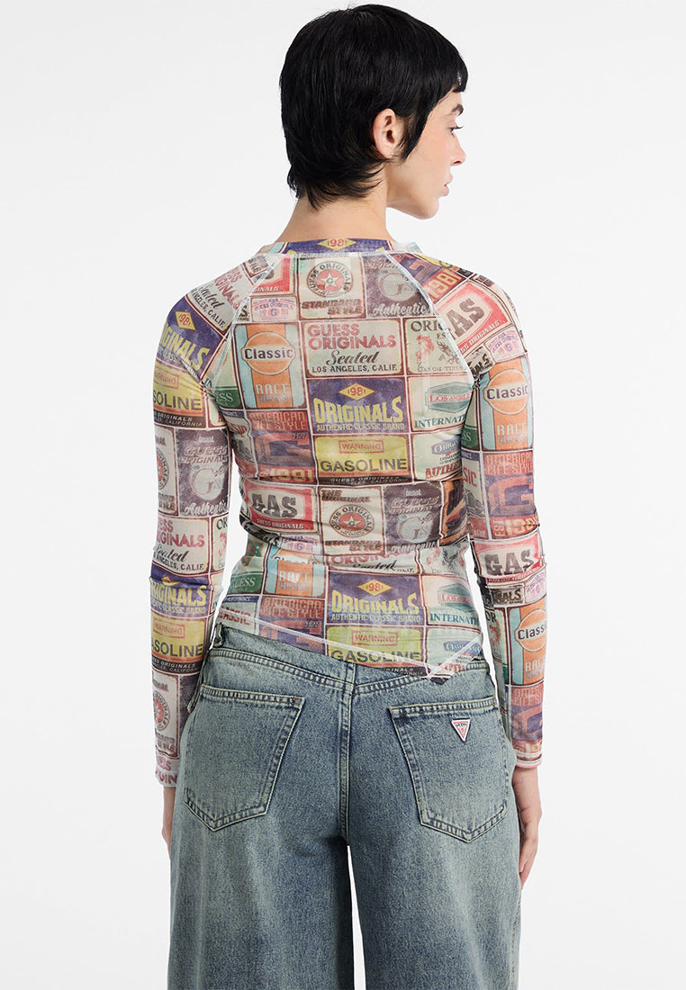 GUESS Originals Printed Raglan Mesh Top