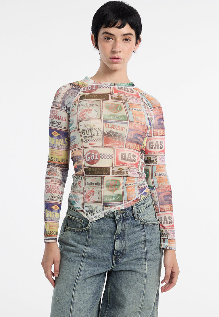 GUESS Originals Printed Raglan Mesh Top
