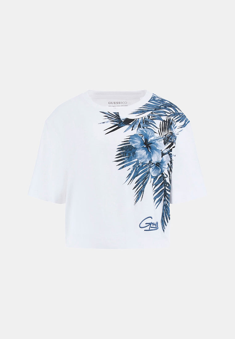 Crewneck Shortsleeves Logo Palm Print Tee