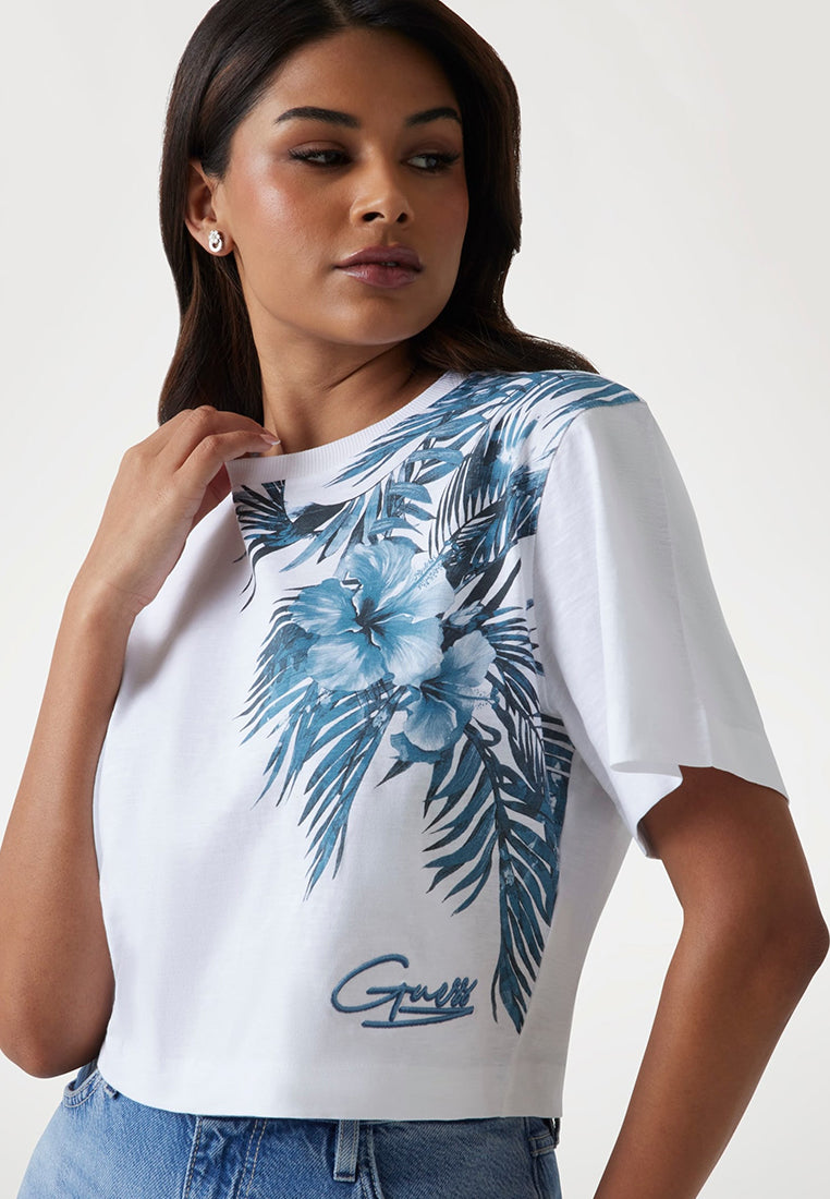 Crewneck Shortsleeves Logo Palm Print Tee