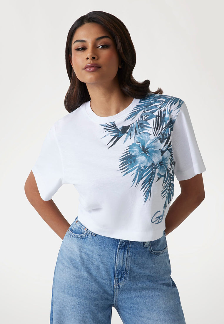 Crewneck Shortsleeves Logo Palm Print Tee