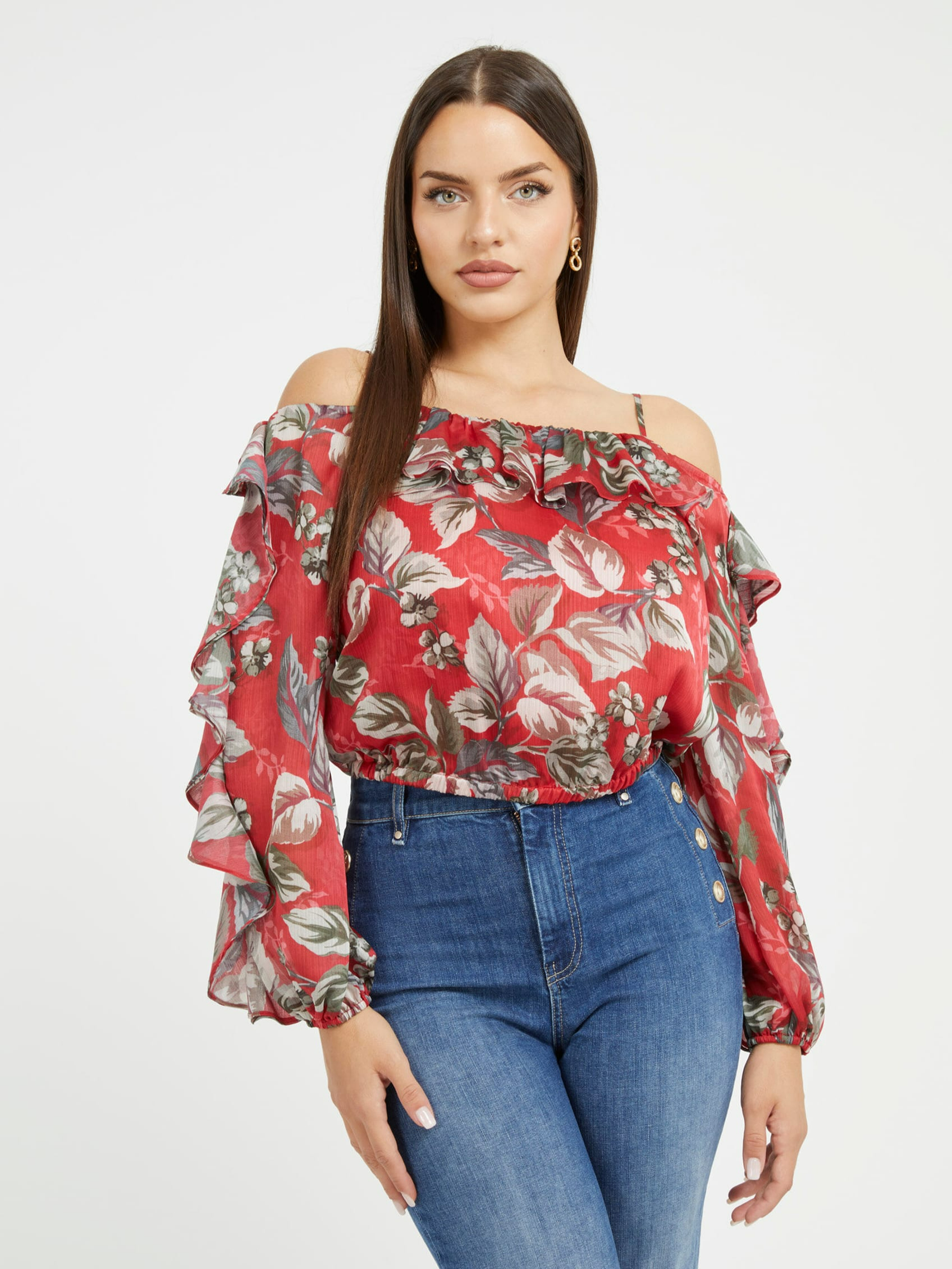 ECO IGGY FLORAL RUFFLE TOP | Guess Philippines